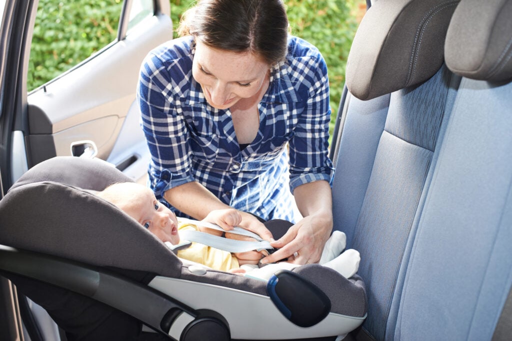 Fastening infant seat into car for safety