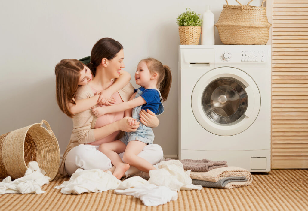 Family doing laundry together