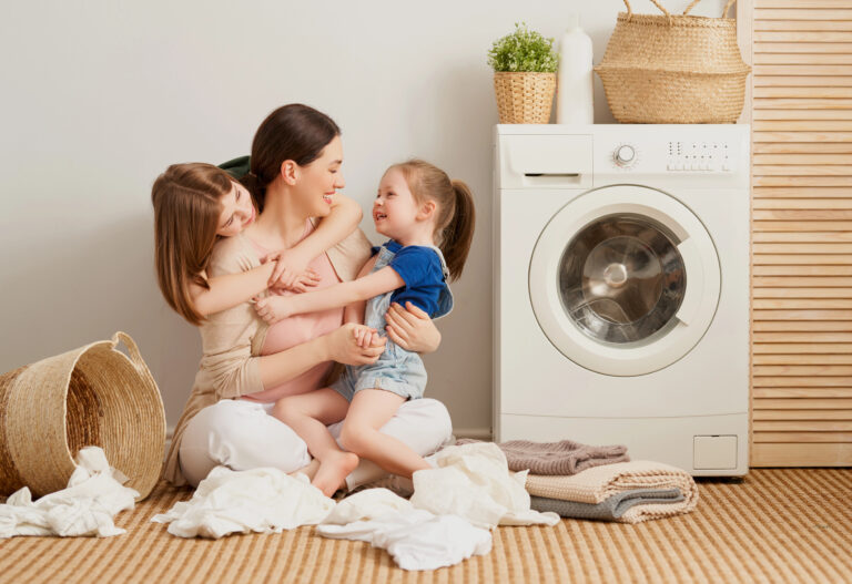 Family doing laundry together
