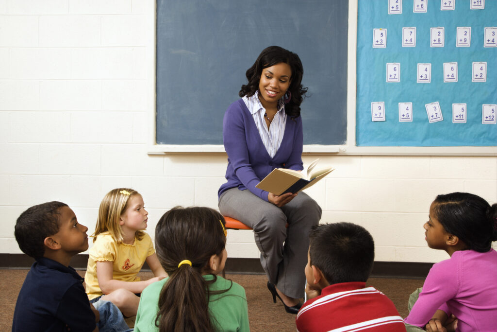 A teacher reads to her class