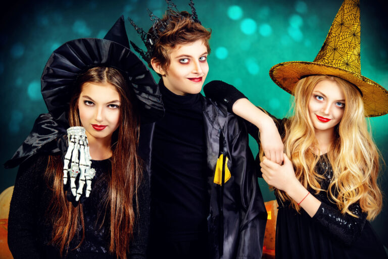 Teens with halloween costumes